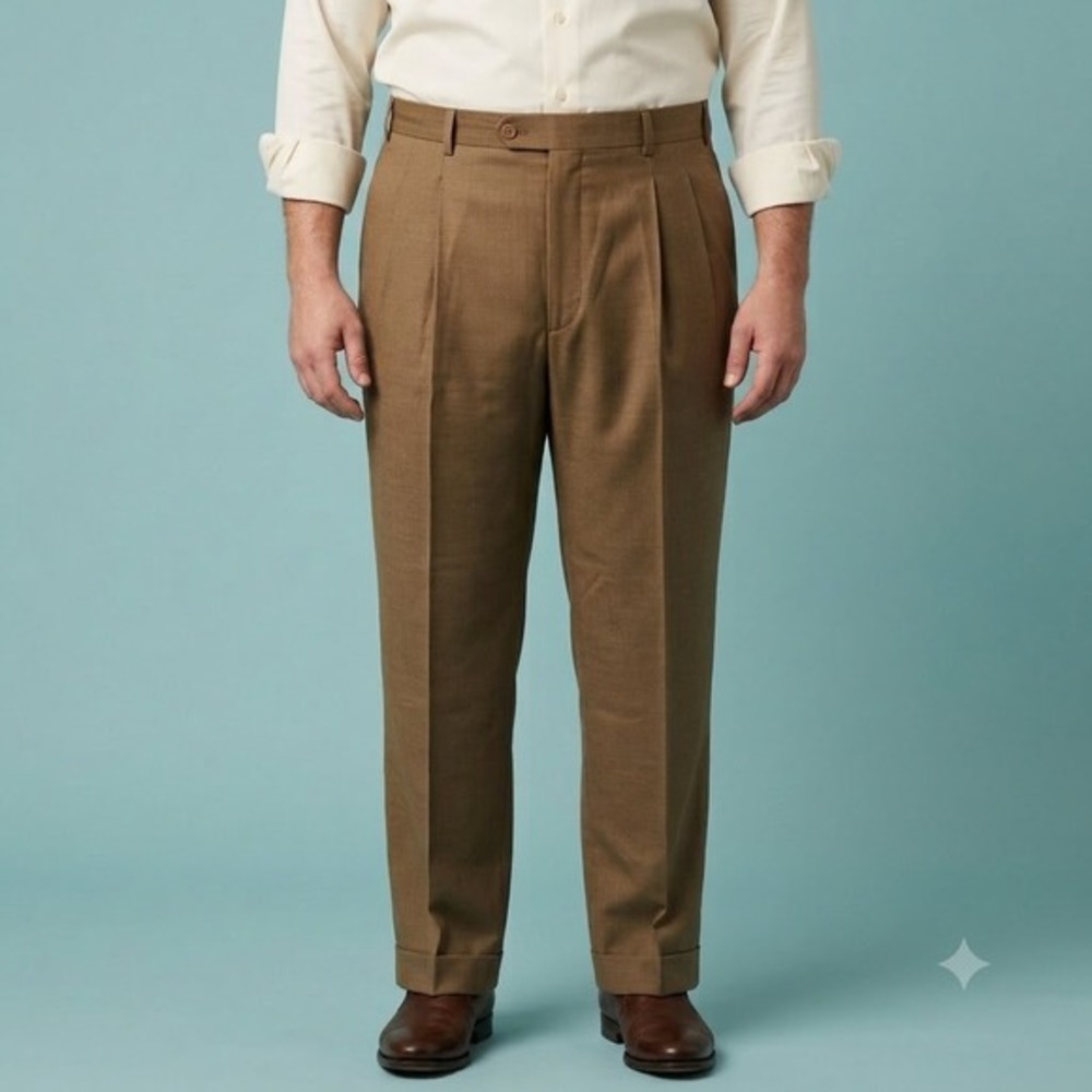 Raghavendra Rathore Dress Trousers Men's 32 Tan Cotton Pleated Pants
